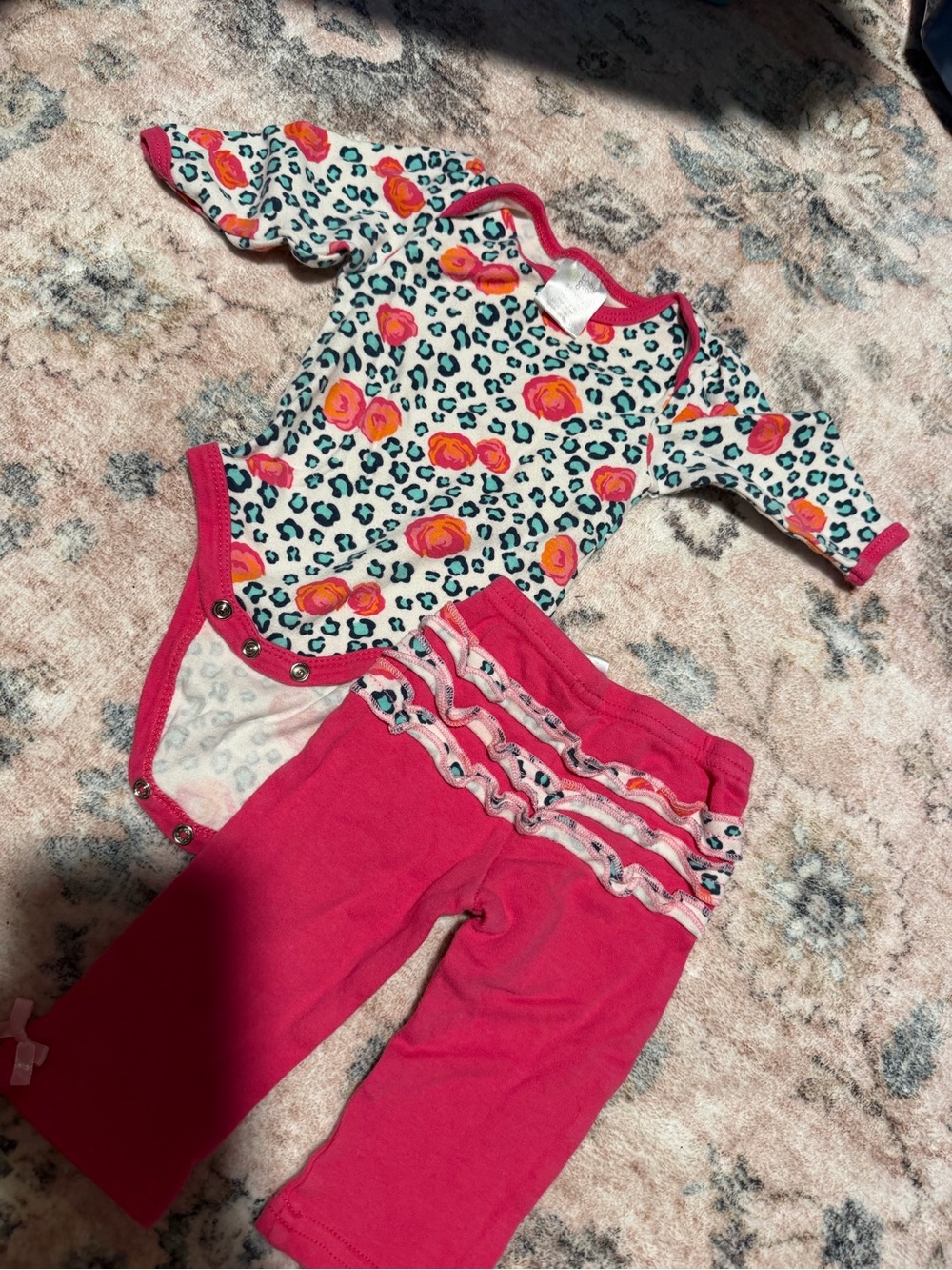 Baby Gear Pink Trim Floral and Leopard Baby Outfit